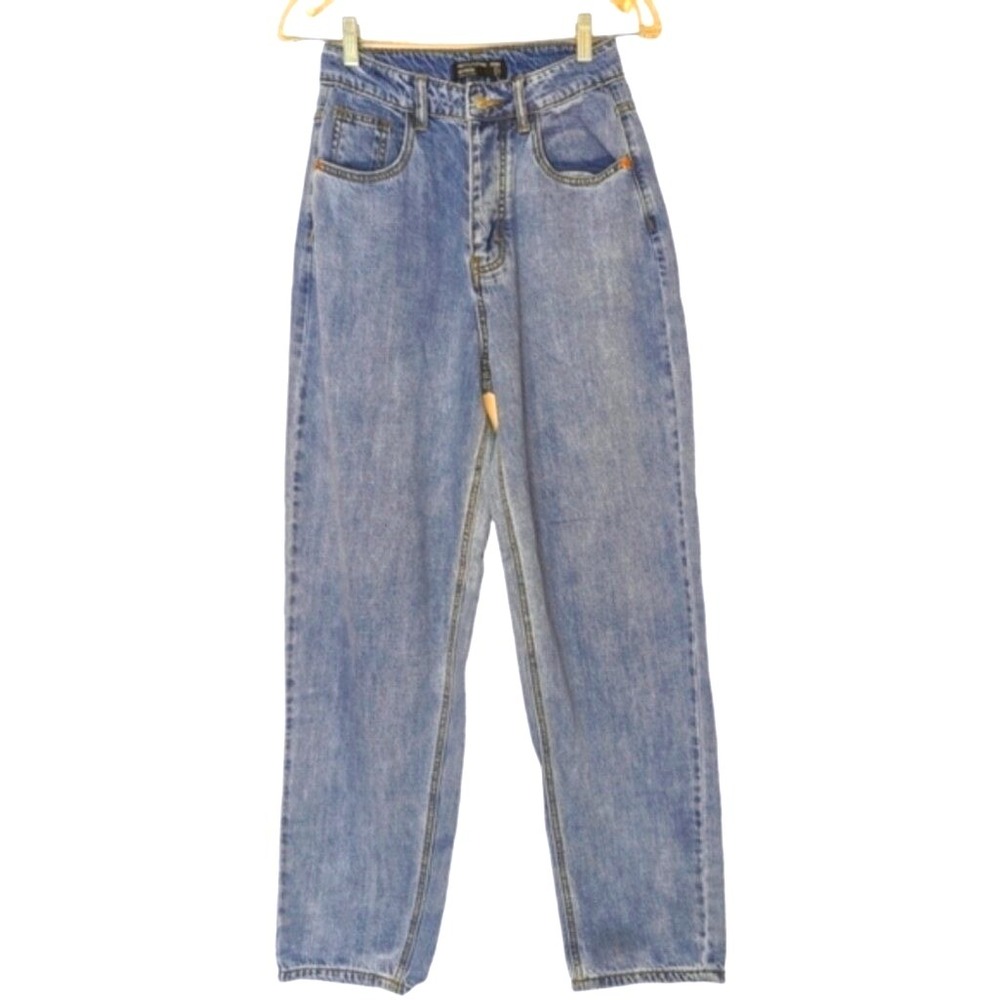 PrettyLittleThing Boyfriend Jeans Light Blue High Rise Button Fly Womens US 4